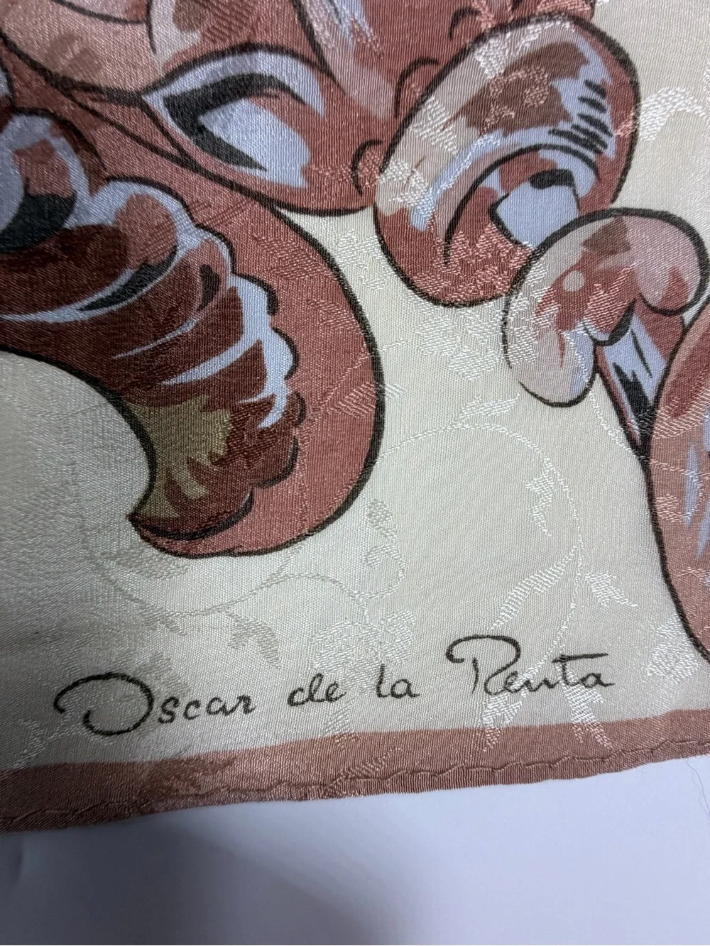 Vintage Oscar de la Renta 100% Silk Scarf Baroque Floral 30x30 Made Japan